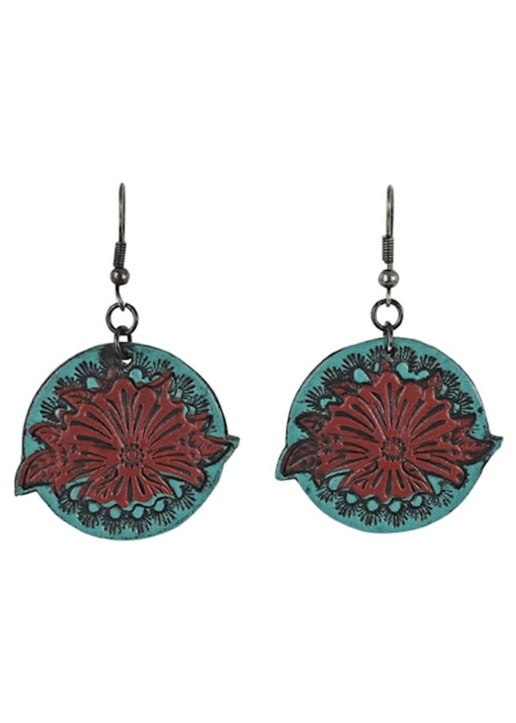 Justin Earrings - Tooled Red & Turquoise Accents