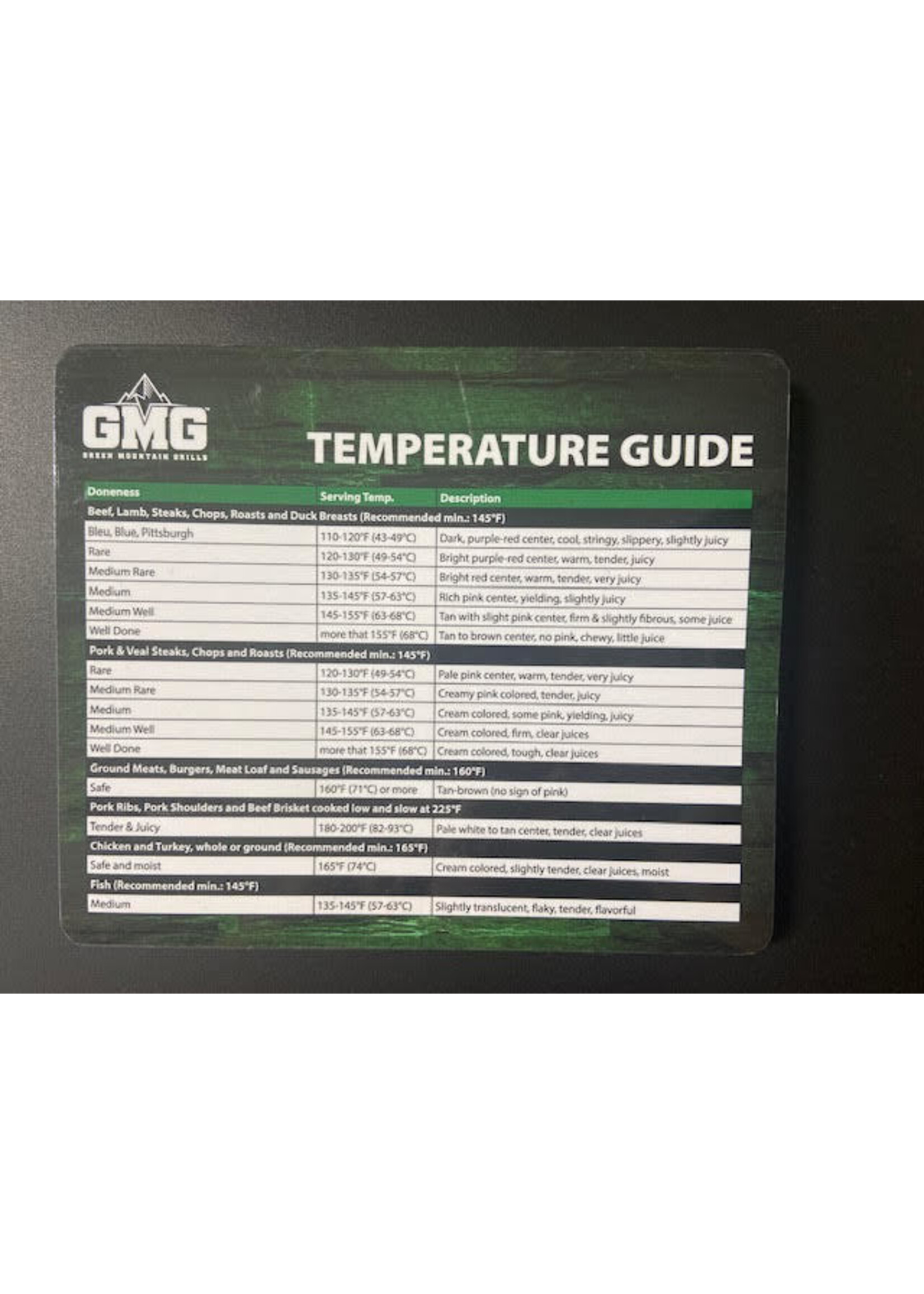 Green Mountain Grills GMG Temperature Guide Magnet - 5X6