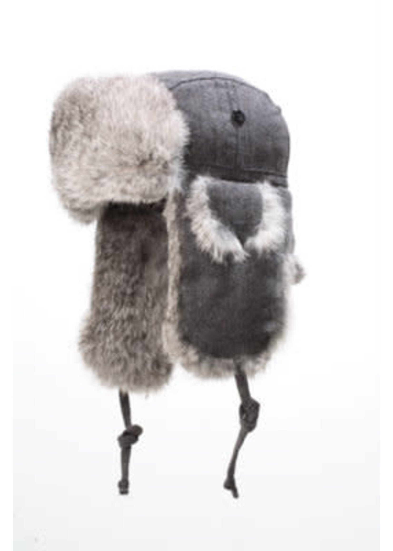 Crown Cap Aviator With Rabbit Fur - Charcoal -