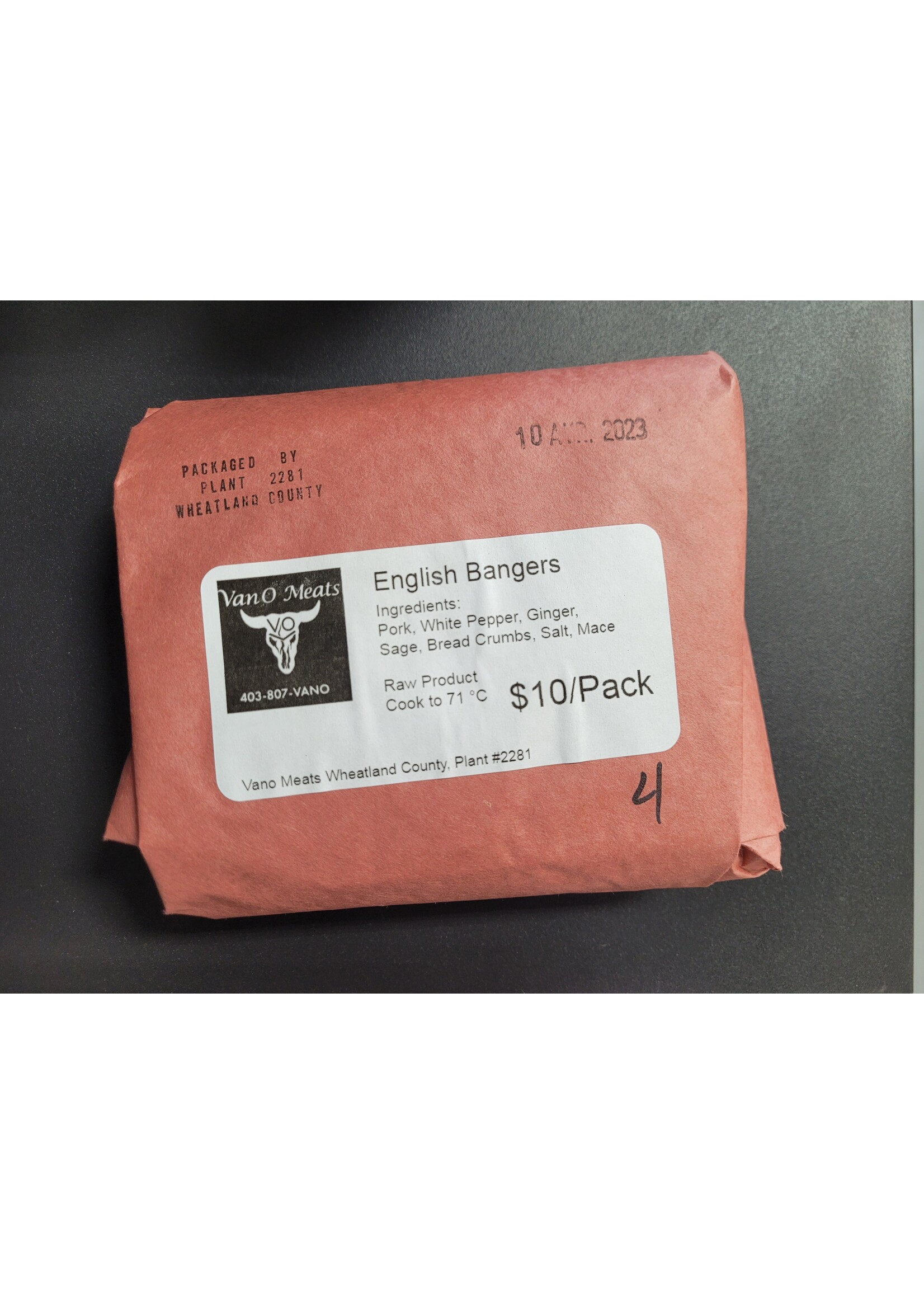 Van O Meats English Bangers - Pork Sausage