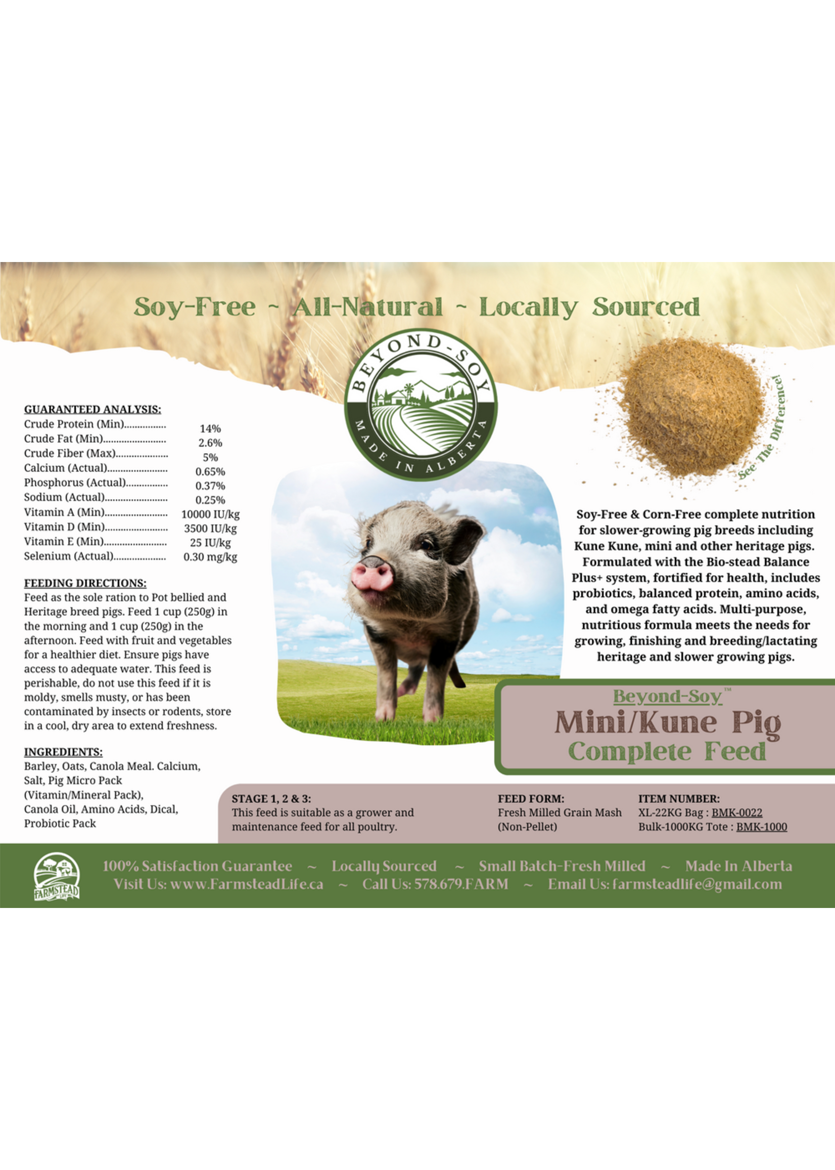 Farmstead Life FSL - SOY-FREE - Mini/Kune Pig Complete Feed - 22 kg