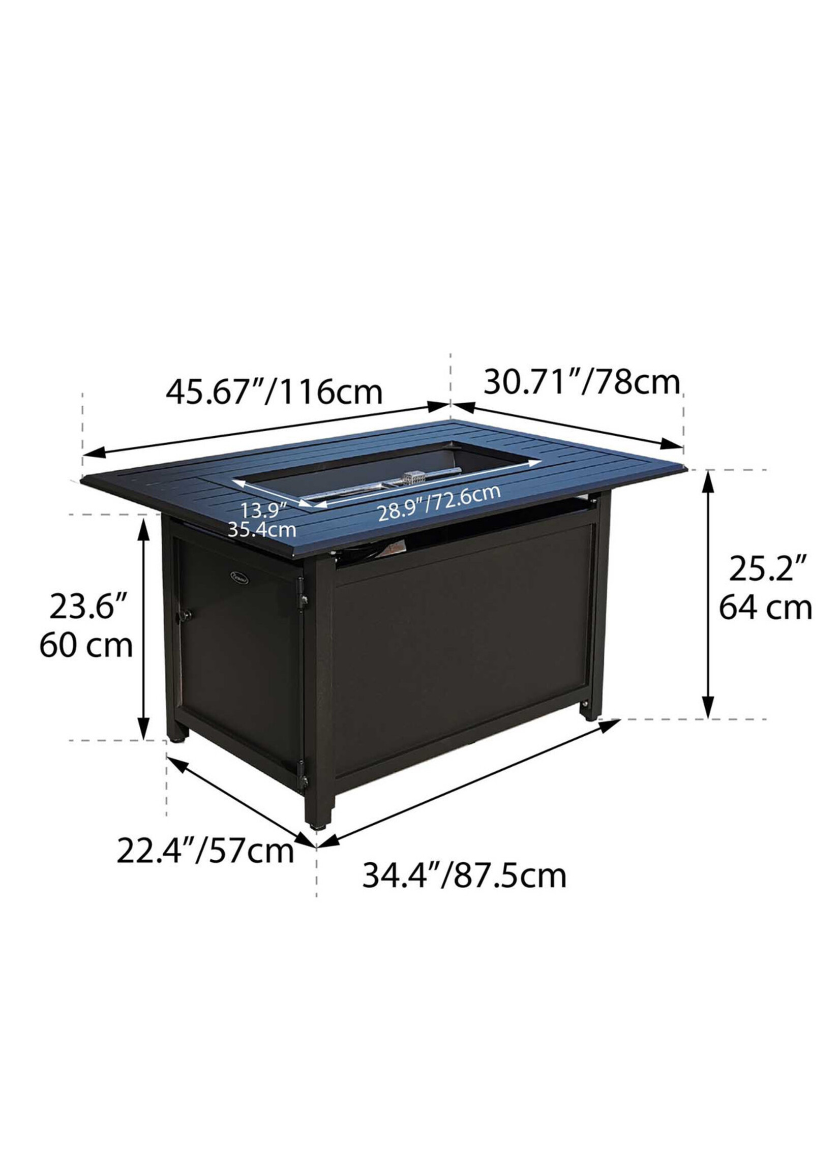 J&R Firetables - Gale Rectangle Slated - Carbon Black