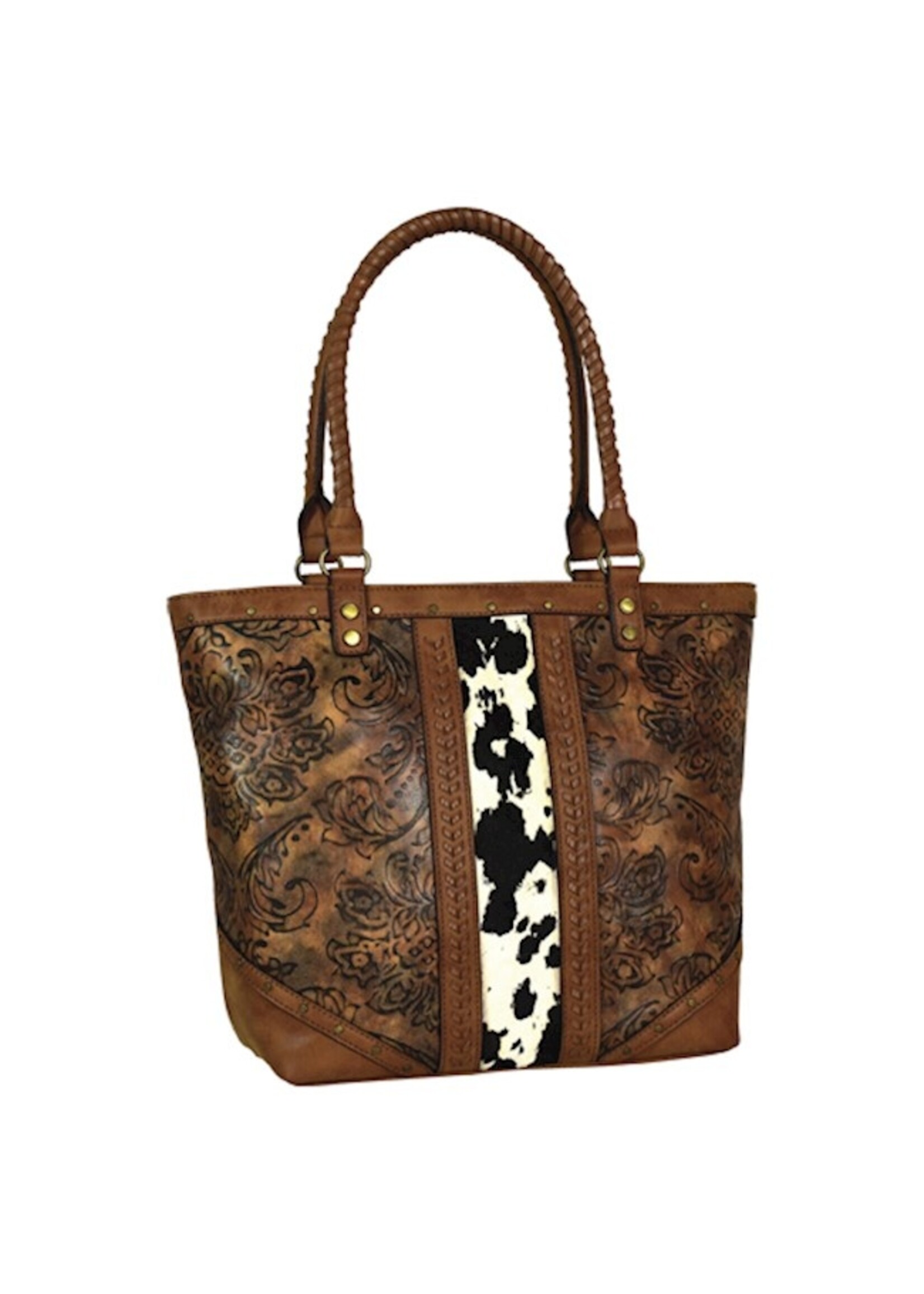Justin Tote Purse - Justin - Tooled w/ Brindle Trim