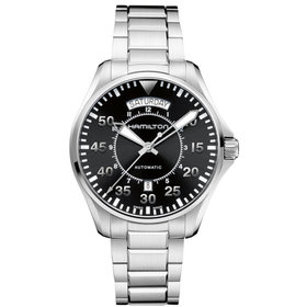 Hamilton HAMILTON KHAKI AVIATION PILOT DAY DATE/ Reference H64615135 / Caliber H-10 / Collection Khaki Aviation /Movement Automatic/Case size 42MM/Thickness 11.85MM/Dial Color Blue Aventurine/Case Stainless Steel/Crystal Sapphire/80 hr pwr