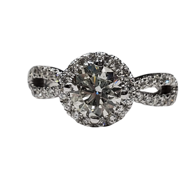 (B) 14K 1CT J SI2 IGI .55MTG WHITE GOLD HALO BRIDAL RING ROUND DIAMOND CENTER BY IGI 488122675