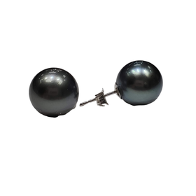 (Y) 14K 11MM TAHITIAN PEARL STUD SET IN WHITE GOLD