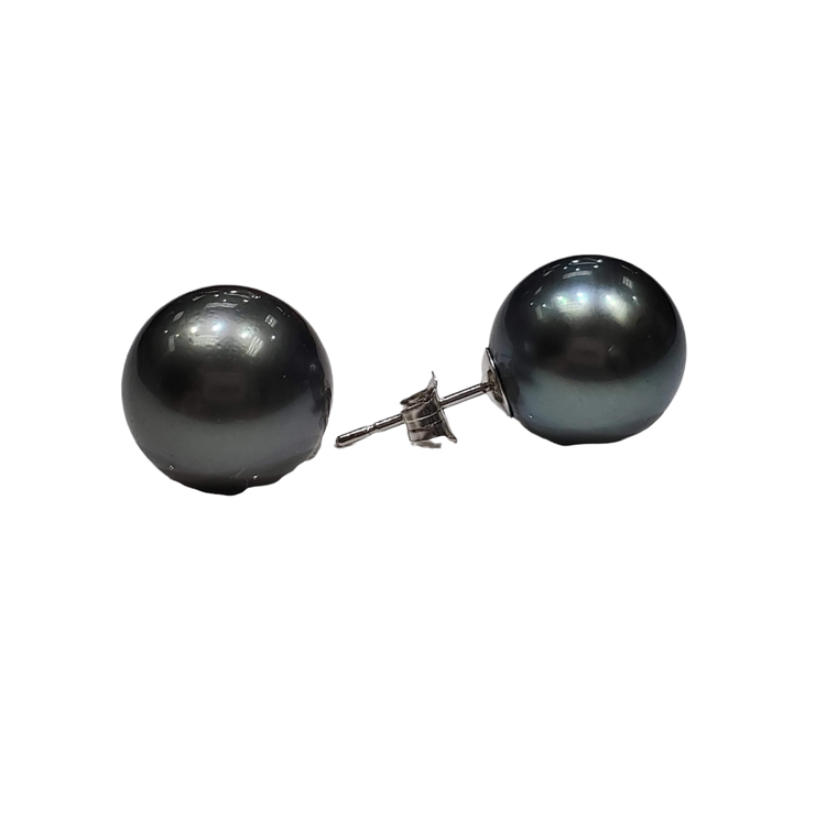 (Y) 14K 11MM TAHITIAN PEARL STUD SET IN WHITE GOLD