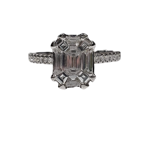 (Y) 14K 1.00CT VS2 H , 14K WHITE GOLD BRIDAL RING OCTAGONAL CLUSTER CENTER