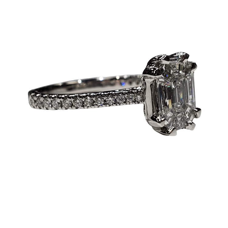 (Y) 14K 1.00CT VS2 H , 14K WHITE GOLD BRIDAL RING OCTAGONAL CLUSTER CENTER