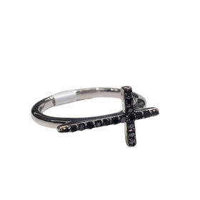 (Y) 925 .10TDW BLK CROSS RING