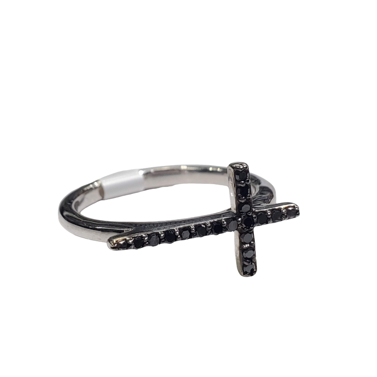 (Y) 925 .10TDW BLK CROSS RING