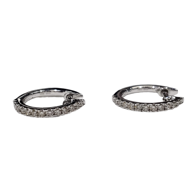 (R) 14K .25CT SI2 H HOOPS WHITE GOLD HOOP EARRINGS 26 ROUND DIAMONDS