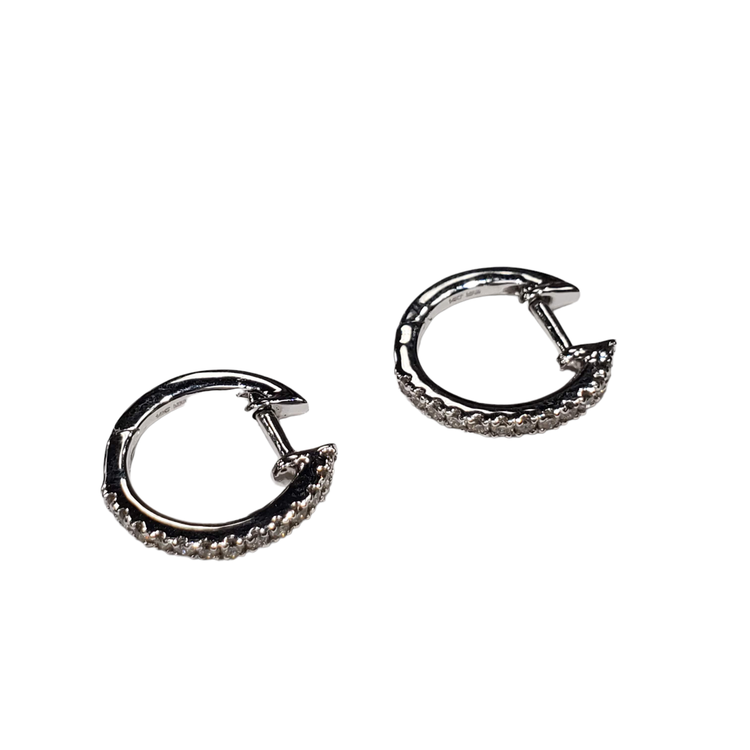 (R) 14K .25CT SI2 H HOOPS WHITE GOLD HOOP EARRINGS 26 ROUND DIAMONDS