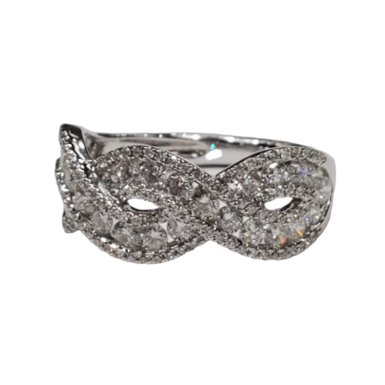 (Y) 14K 1.50CT TDW TWIST BAND WHITE GOLD 144 ROUND DIAMONDS 3.4 GRAMS  SI2 GH