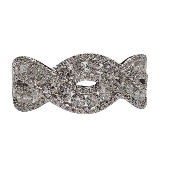 (Y) 14K 1.50CT TDW TWIST BAND WHITE GOLD 144 ROUND DIAMONDS 3.4 GRAMS  SI2 GH