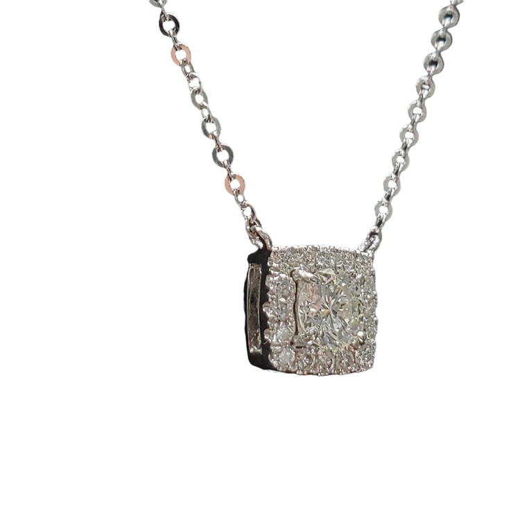 (Y) 14K .29CT .11CT HALO WHITE GOLD DIAMOND HALO PENDANT SI3 H 17 ROUND DIAMONDS