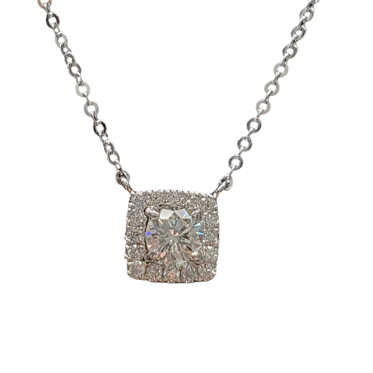 (Y) 14K .29CT .11CT HALO WHITE GOLD DIAMOND HALO PENDANT SI3 H 17 ROUND DIAMONDS