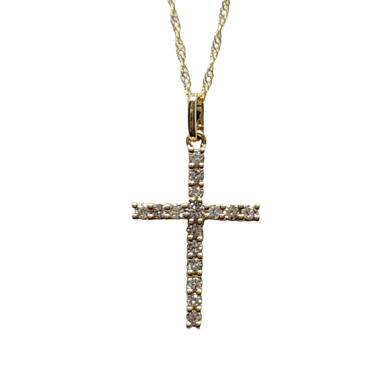 (R) 14K .20CT TDW CROSS YELLOW GOLD CROSS WITH 16 ROUND DIAMONDS SI1 G