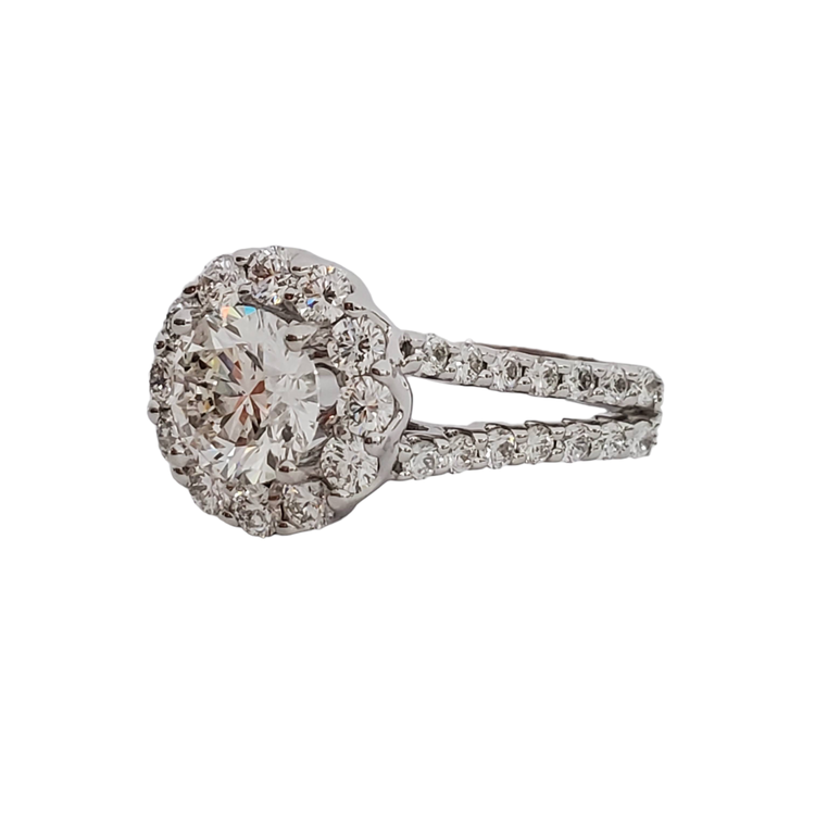 (R) 18K 1.05CT H SI3 1.00MTG  WHITE GOLD HALO SPLIT SHANK RING 59 ROUND DIAMONDS