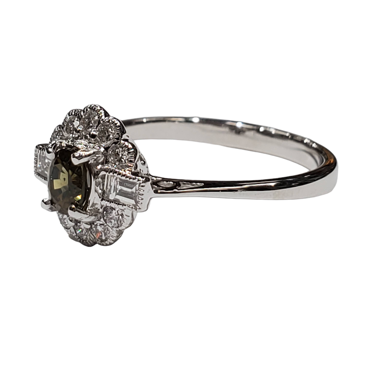 (R) 18K .45 ALEX GIA .13DIA WHITE GOLD RING NATURAL ALEXANDRITE CENTER GIA CERT#5222500471 12 DIAMONDS