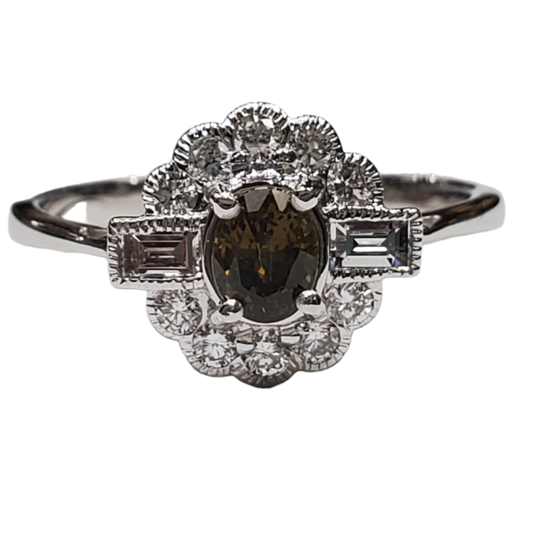 (R) 18K .45 ALEX GIA .13DIA WHITE GOLD RING NATURAL ALEXANDRITE CENTER GIA CERT#5222500471 12 DIAMONDS