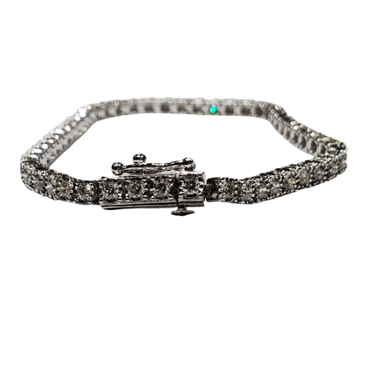 (Y) 14K 3.15CT TDW TENNIS BRACELET SI2 IJ 53 ROUND DIAMONDS