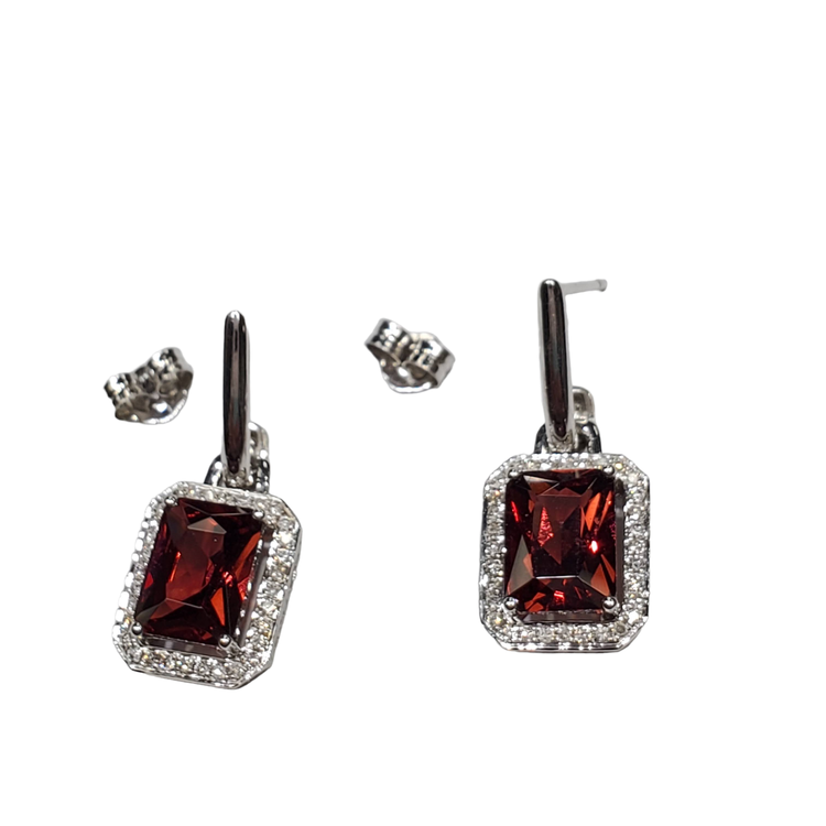 (R) 14K 3.80GAR .21DIA WHITE GOLD EARRINGS 2 GARNETS 3.80CTS .21CTS DIAMONDS