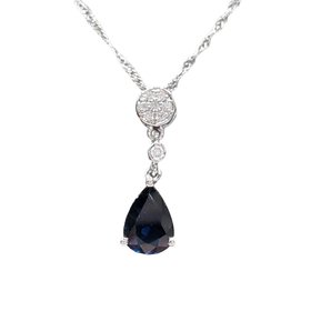 (R) 14K .84SAP .03DIA WHITE GOLD PENDANT .84CT SAPPHIRE .03CT DIAMONDS 8 ROUND DIAMONDS