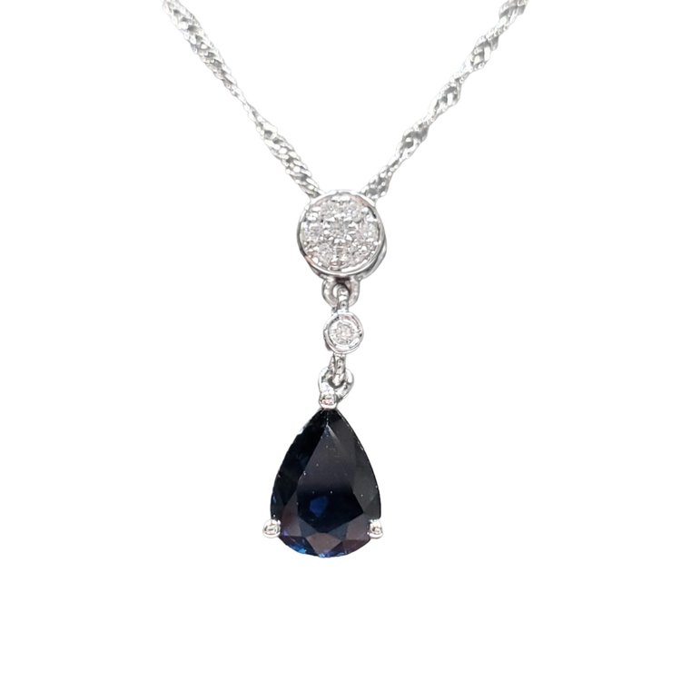 (R) 14K .84SAP .03DIA WHITE GOLD PENDANT .84CT SAPPHIRE .03CT DIAMONDS 8 ROUND DIAMONDS