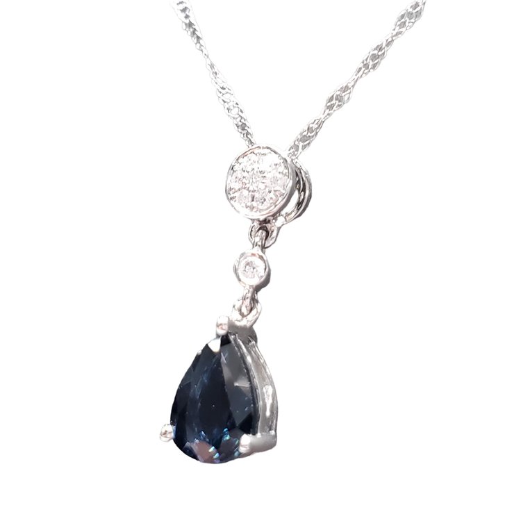 (R) 14K .84SAP .03DIA WHITE GOLD PENDANT .84CT SAPPHIRE .03CT DIAMONDS 8 ROUND DIAMONDS