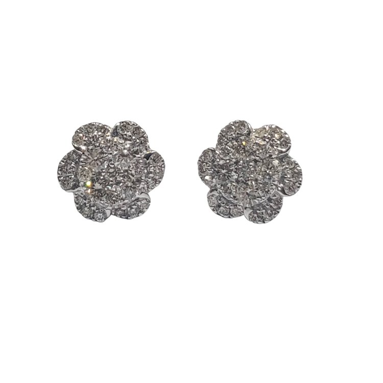 Gemdek (R) 14KW 1.25CT TDW CLUSTER STUD EARRINGS