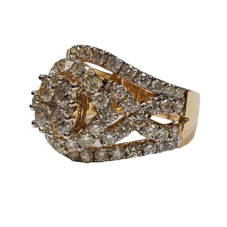 (Y) 14K 3.36CT TDW SI1 G , 14K YELLOW GOLD NATURAL DIAMOND CLUSTER BRIDAL RING