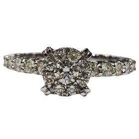 R) 14K 1.50PR E SI3 .28MTG WHITE GOLD PRIMA NEW YORK DESIGNER BRIDAL RING  PRINCESS CUT DIAMOND CENTER - Royale Jewelers