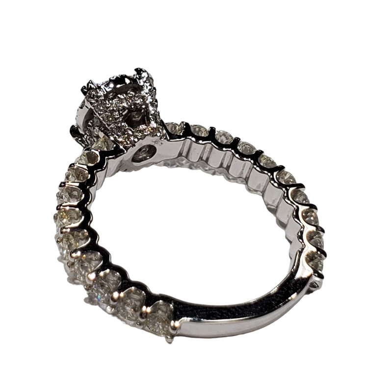 (R) 14K 1.59CT TDW WHITE GOLD HALO AND HIDDEN HALO BRIDAL RING