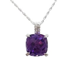 (R) 14K 3.34AM .10DIA WHITE GOLD AMETHYST AND DIAMOND PENDANT