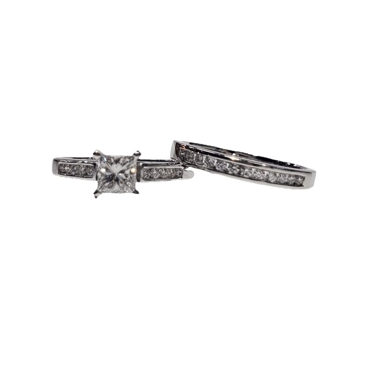 Gordon Brothers Company (R) 14K .85CT TDW VS2/I , 14K WHITE GOLD BRIDAL RING SET .58 PRINCES CUT CENTER .27 ON THE  MOUNTING