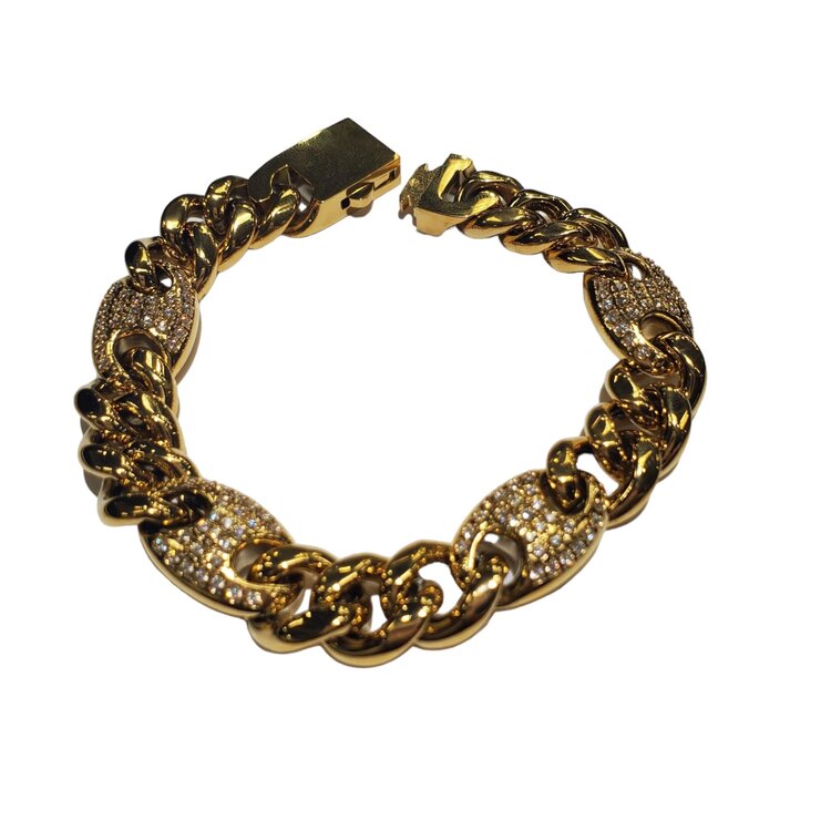 Blackjack (R) GOLD PLATED ACCENTED CUBAN LINK BLACK JACK BRACELET