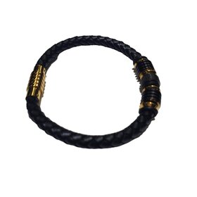Blackjack (R) LEATHER GOLD PLATED MENS FASHION BRACELET
