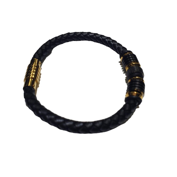 Blackjack (R) LEATHER GOLD PLATED MENS FASHION BRACELET