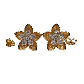 M(R) 14K .33CTS SI1 F FLOWER DESIGN YELLOW GOLD EARRINGS