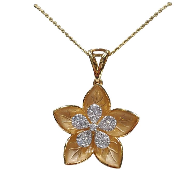 (R) 14K .50CT SI1 F FLOWER DESIGN PENDANT IN YELLOW GOLD