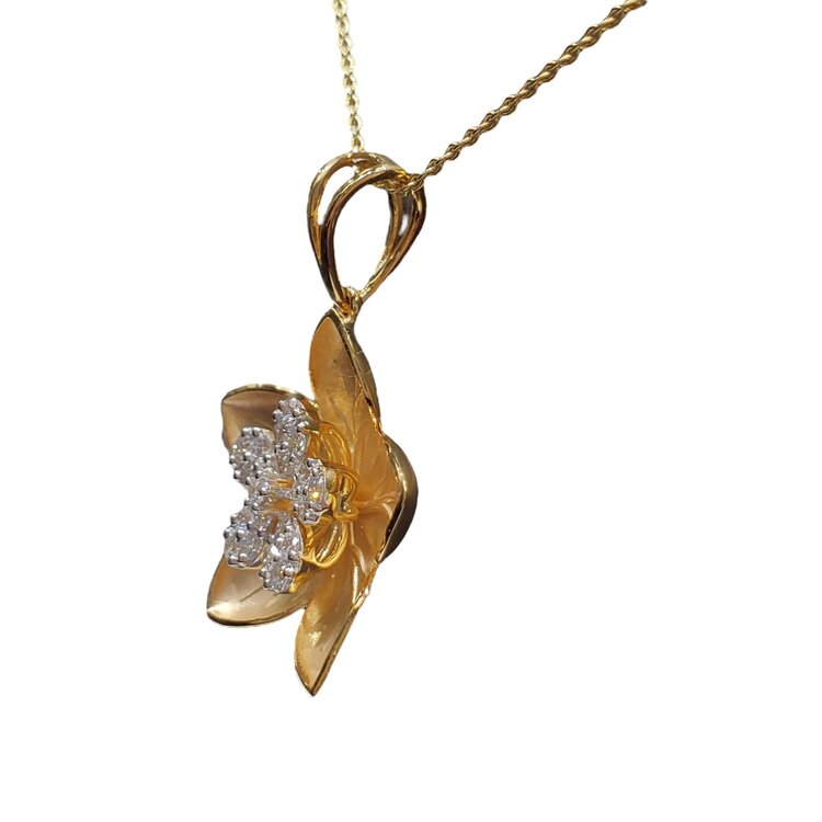 (R) 14K .50CT SI1 F FLOWER DESIGN PENDANT IN YELLOW GOLD