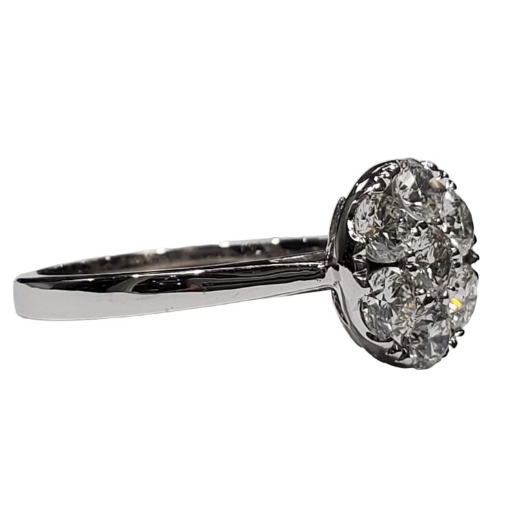 (Y) 14K 1.00CT VS1 G CLUSTER DESIGN WHITE GOLD BRIDAL RING WITH 7 ROUND DIAMONDS