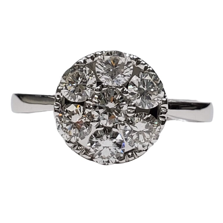 (Y) 14K 1.00CT VS1 G CLUSTER DESIGN WHITE GOLD BRIDAL RING WITH 7 ROUND DIAMONDS