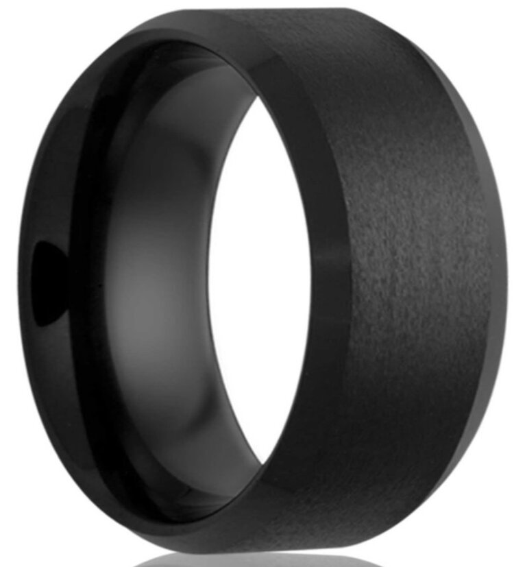 Heavy Stone (B) 6MM BLACK CERAMIC STEP CUT SATIN FINISH HEAVY STONE RING