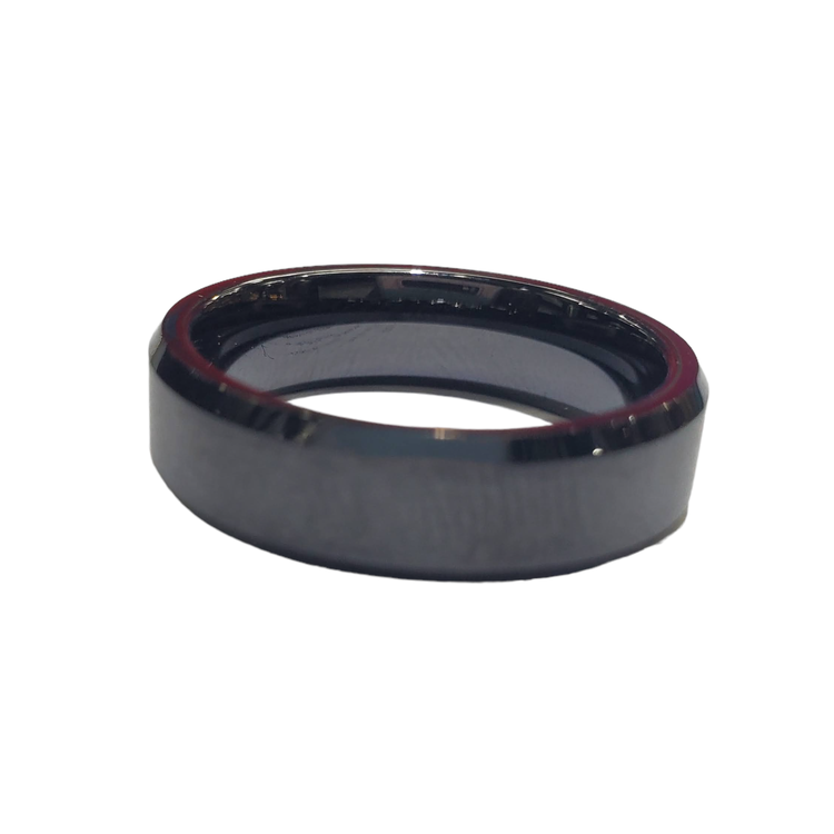 Heavy Stone (B) 6MM BLACK CERAMIC STEP CUT SATIN FINISH HEAVY STONE RING