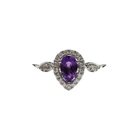 Gordon Brothers Company (X) 14K .33AM .14DIA RING WHITE GOLD AMETHYST CENTER PEAR SHAPED & 23 ROUND DIAMONDS
