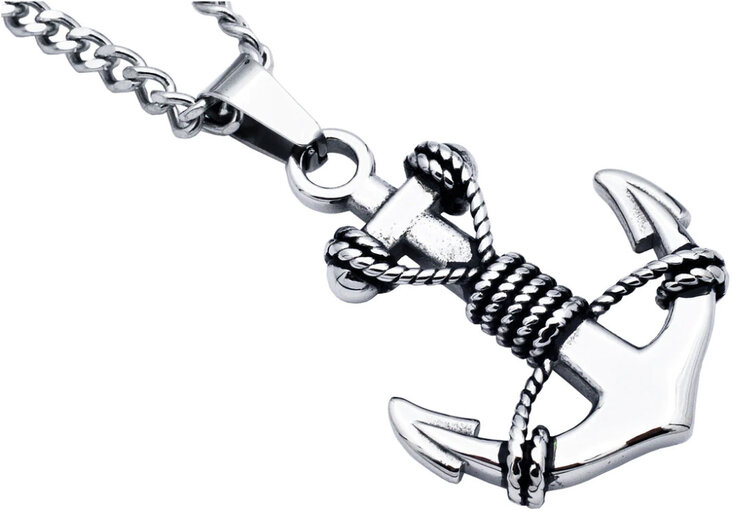 Blackjack (X) STAINLESS STEEL MENS ANCHOR NECKLACE