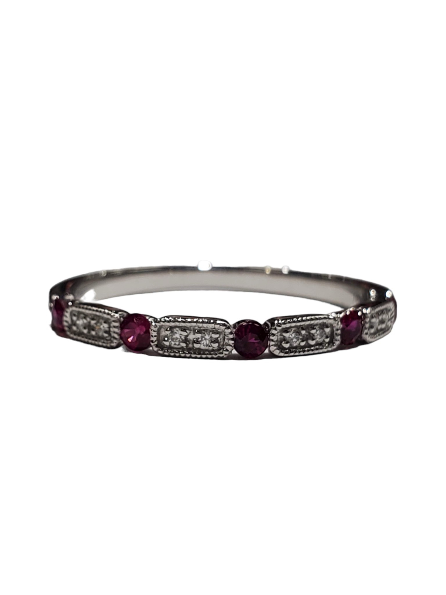Color Merchants 14k White Gold Ruby and Diamond Braided Wide Band