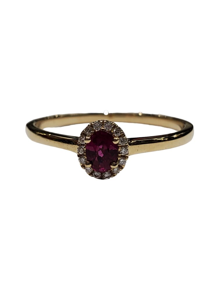Gordon Brothers Company (X) 14K .18RBY .04DIA YELLOW GOLD OVAL RUBY RING WITH 14 ROUND DIMONDS